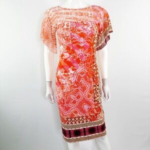 FUZZI Orange Lace Floral Sheath Dress Size M Short Sleeve Formal Summer Boho